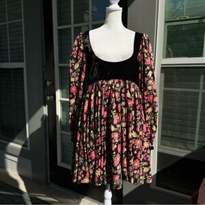 New Free People Velvet Cotton Floral Dress L